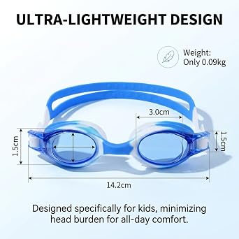 Kids Swimming Goggles, Goggles for Boys Girls Age 3-12, Anti Fog Leak Proof Swim, Wide Vision HD Clear Junior Swimming Glasses with Soft Silicone Frame, Adjustable Strap for Toddlers, Blue White