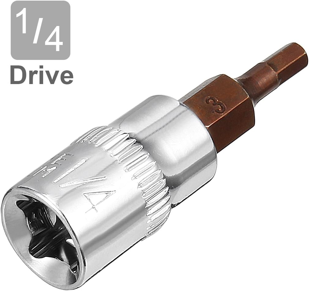 2pcs 1/4" Drive x H3 (3mm) Hex Bit Socket, S2 Steel Bits CR-V Sockets 1.5" Length Use with Ratchet Wrench, Slide Bar, Extension Rod