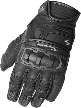ScorpionEXO Klaw II Mens Short Cuff Hook and Loop Leather Motorcycle Riding Gloves Rib-Stretch Knuckle