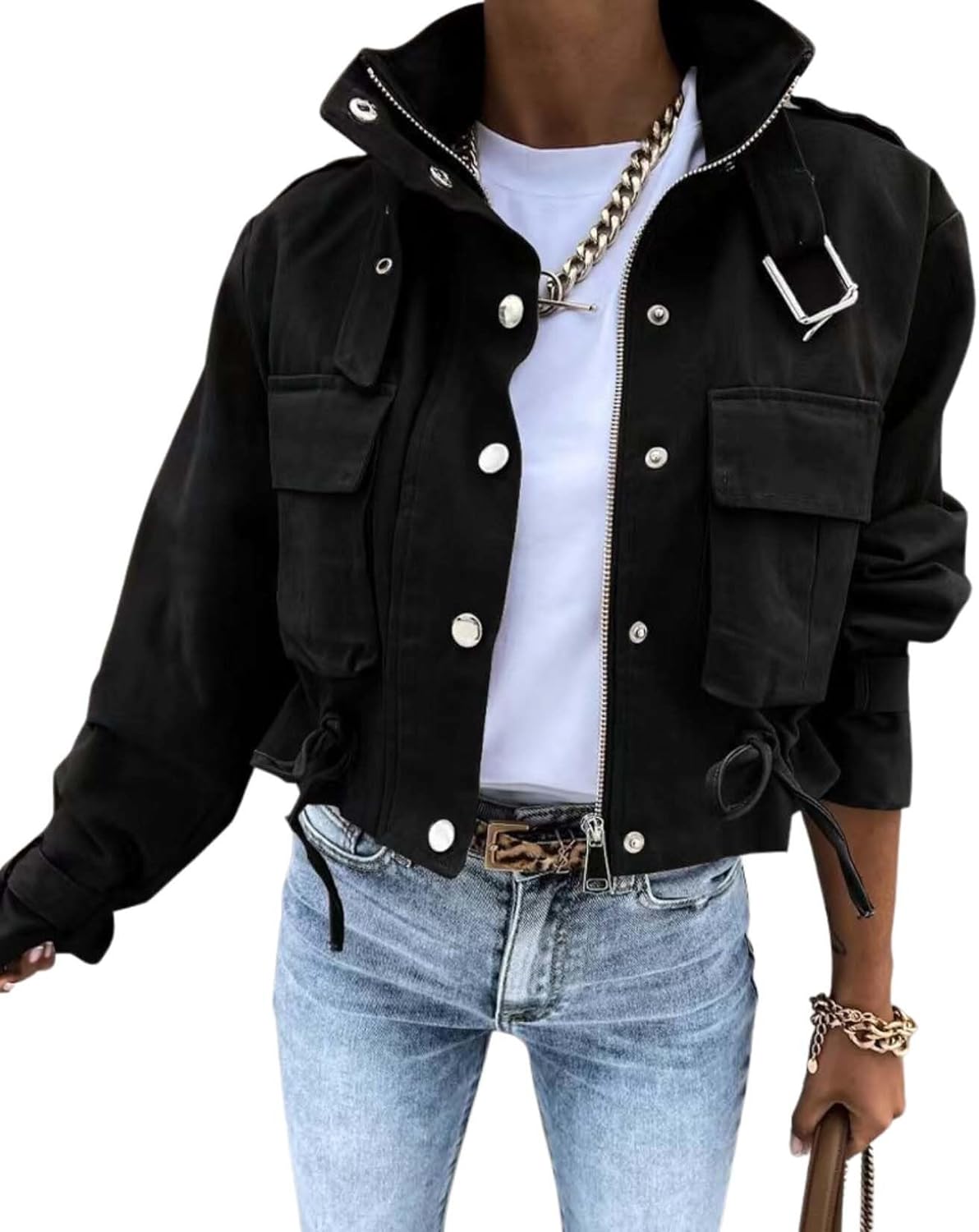 Scapodo 2025 Fall Winter Womens Digital Print Motorcycle Jacket Long Sleeve Unique Jacket Short Jacket