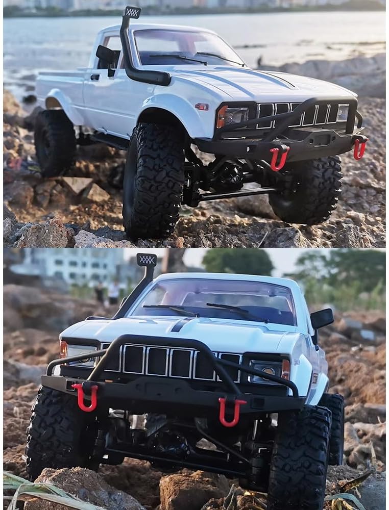 RC Truck 1/16 RC Rock Crawler, WPL C24 4x4 RC Pickup Truck, 2.4GHz Remote Control Car, All Terrain Off Road RC Climbing Car with Headlights and 2 Batteries for Adults (White)