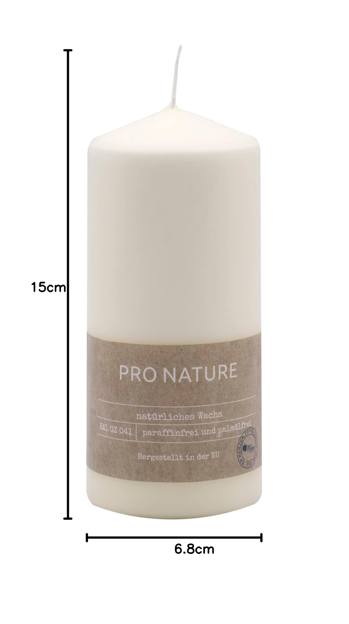 Müller Kerzen PRO NATURE Candele Avorio - Set di 6 Candele Steariche - 6,8 x 15 cm - Durata 32 Ore - Cera Naturale Senza Paraffina e Olio di Palma - Non Profumate - Qualità RAL