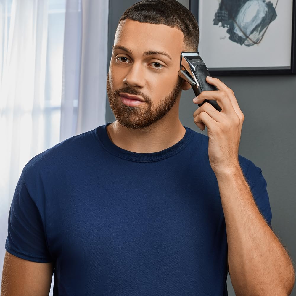 Remington Tondeuse Cheveux [Kit Coiffeur Professionnel] Stylist Noir & Argent (Lames Céramique Auto-Affûtées, Secteur/Sans fil-Batterie Lithium, 8 Sabots, Mallette pro + accessoires) Tondeuse HC363C
