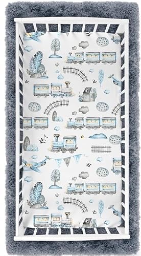 BABYMAM 120x60cm Fitted Sheet 100% Cotton for Baby Cot Retro Locomotive
