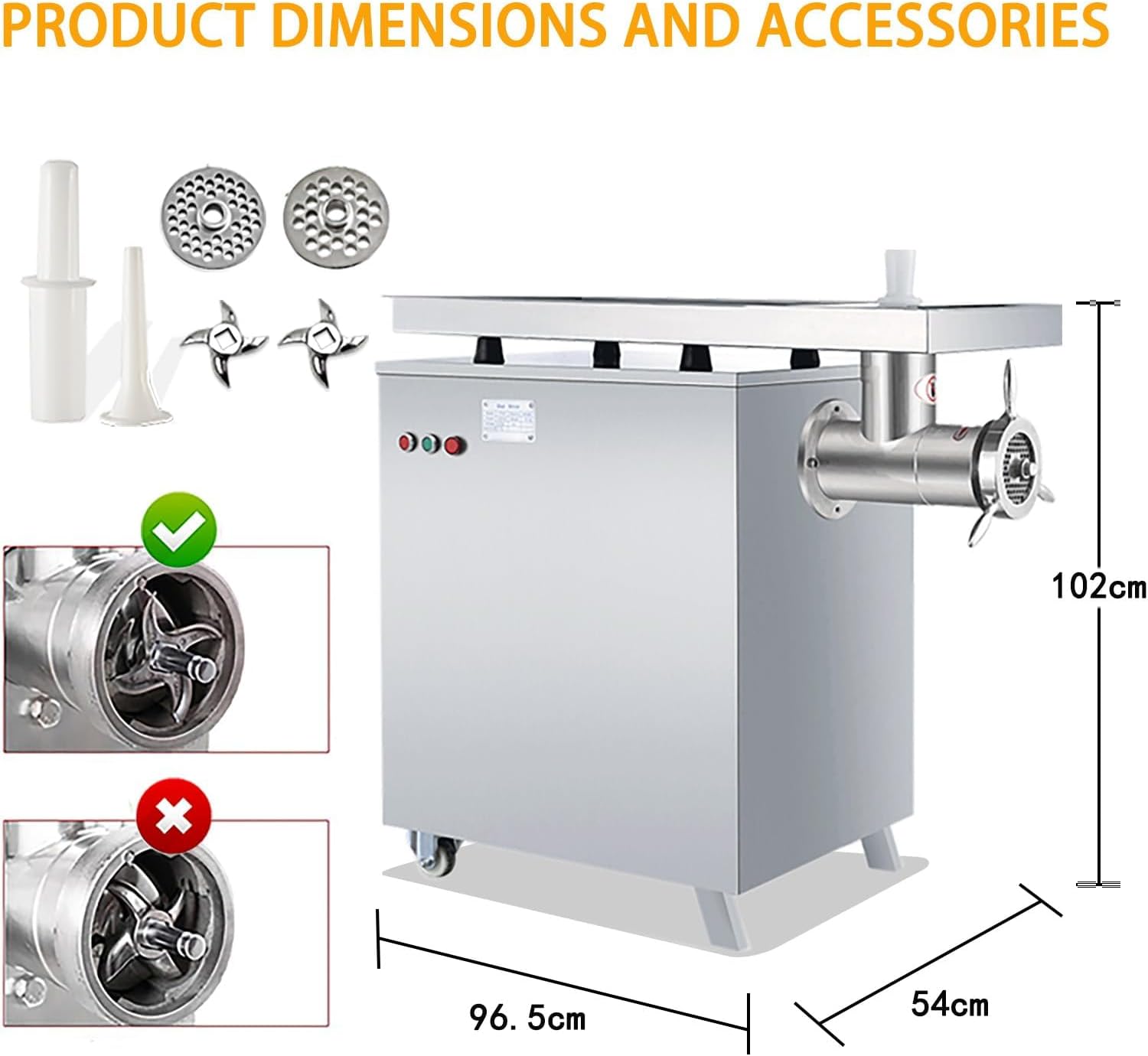Commercial Electric Meat Grinder 3000w - Heavy Duty 600KG/h High Capacity with Copper Motor, ETL Certified. Includes Accessories for Sausage Making, Home Kitchen & Professional Use.