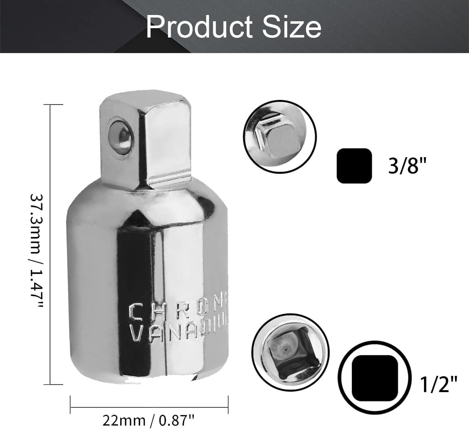 Utoolmart 1/2 Inch Drive (F) x 3/8 Inch (M) Impact Socket Adapter for Ratchet Wrenches, Cr-V Converter for Sleeve Reducer, Female to Male, 1Pcs