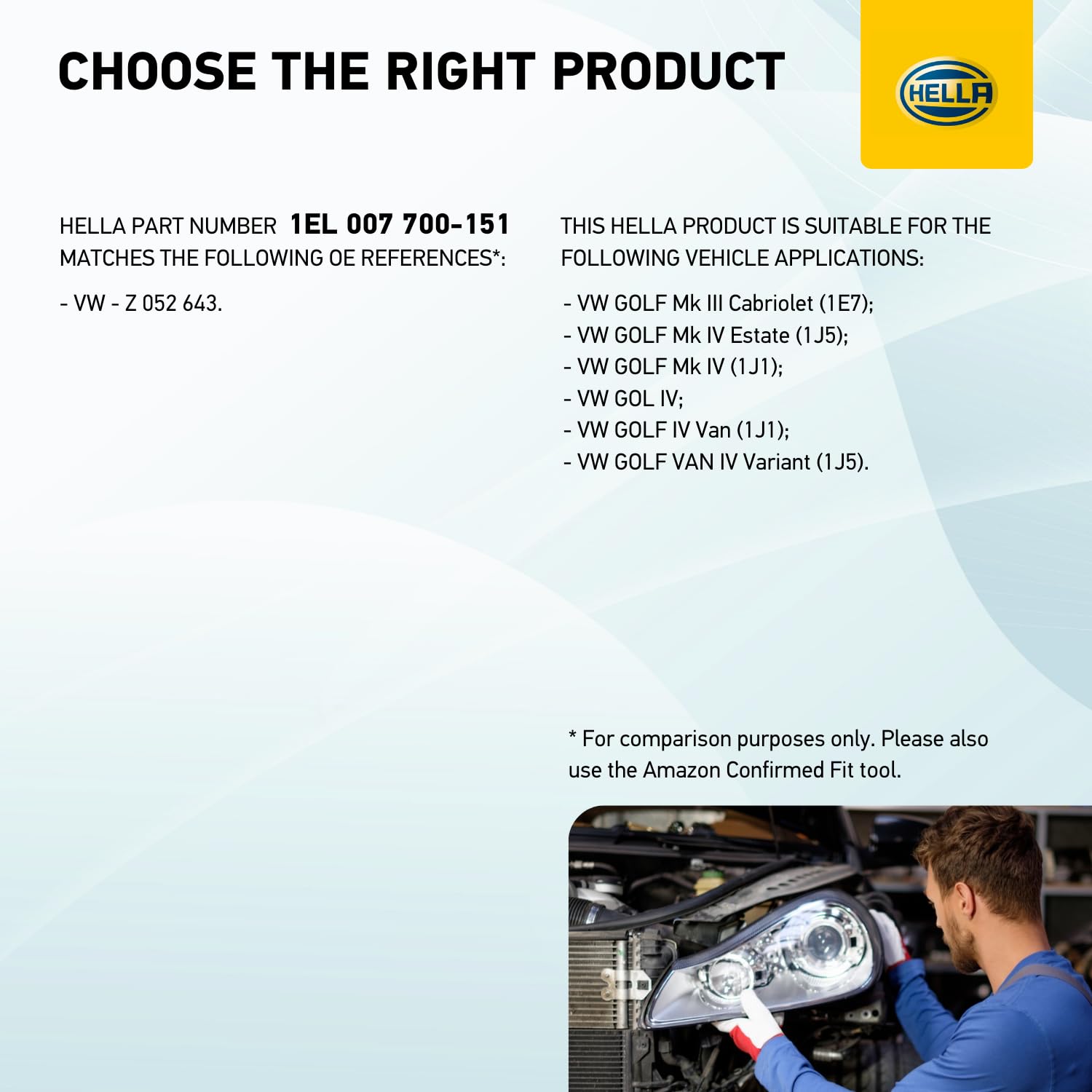 HELLA 1EL 007 700-151 DE/FF/Halogen Reflektor - dla m. in. VW Golf IV (1J1) - ECE - dla ruchu prawostronnego - z lewej