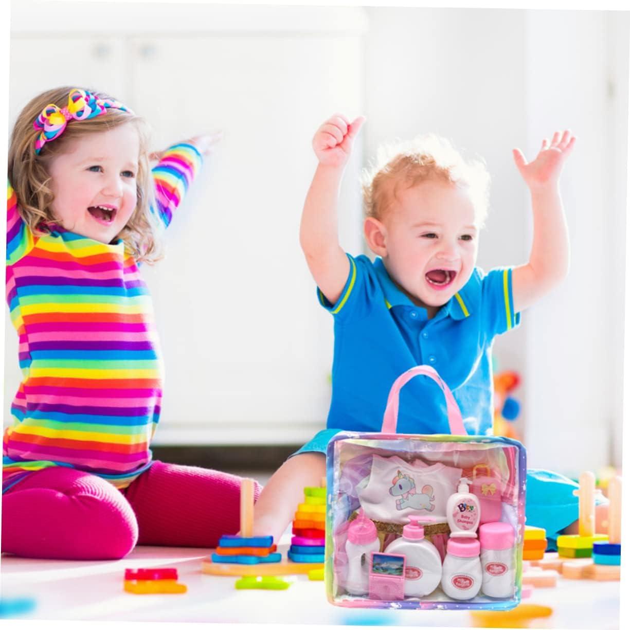 Toyvian Portable Doll Clothes Storage Bag Mini Handbag Organizer Pouch for Kids Travel Doll Accessories Clear Storage Case 9.64X8.66X3.14In - Image 3