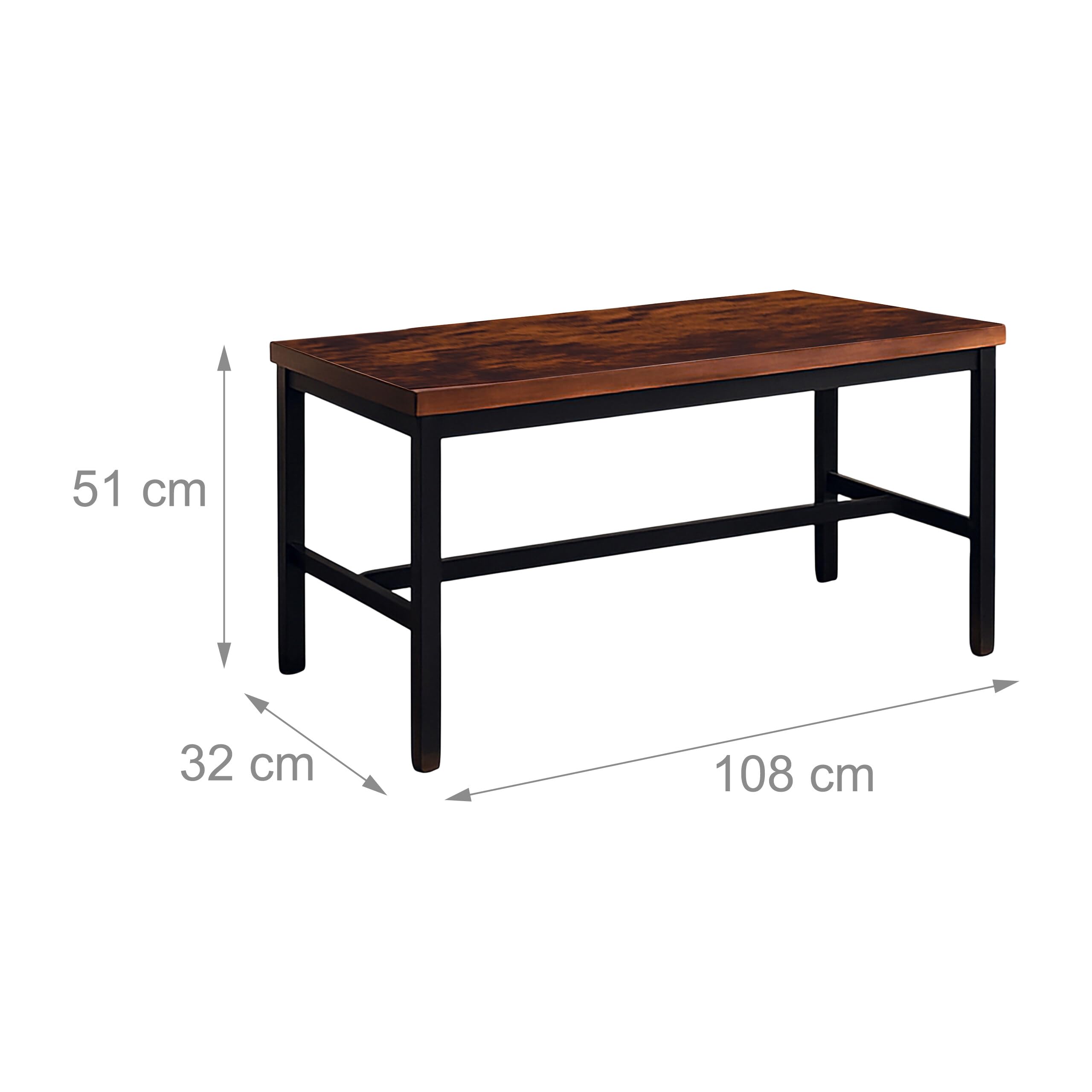 Relaxdays Sitzbank 2er Set, Esszimmer, platzsparende Essbank, HBT: 51x108x32 cm, Küchenbank, Metall, Industrial/Schwarz