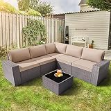 Grezone 6 Pieces Patio Outdoor Furniture Sets All Weather Wicker Sectional Sofa Couch Lawn Sectional