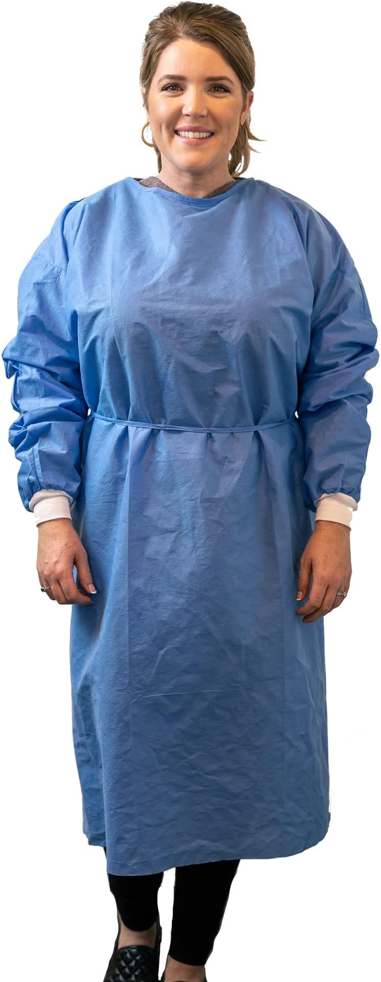 Disposable PPE Isolation Medical Gowns 100-Pack โ Level 2, Full Back Coverage, Double Tie Closure, SMS 35g Material, Knit Cuffs, Unisex, Professional Blue for Healthcare & Lab Use
