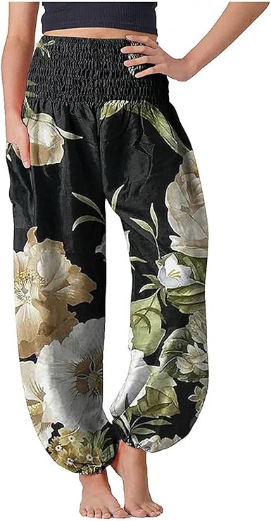 Amazon.com: Pantalones bohemios para mujer, con cintura fruncida, para  yoga, hippie, palazzo, harén, verano, vintage, casuales, sueltos, pantalones  de playa, pantalones deportivos : Ropa, Zapatos y Joyería