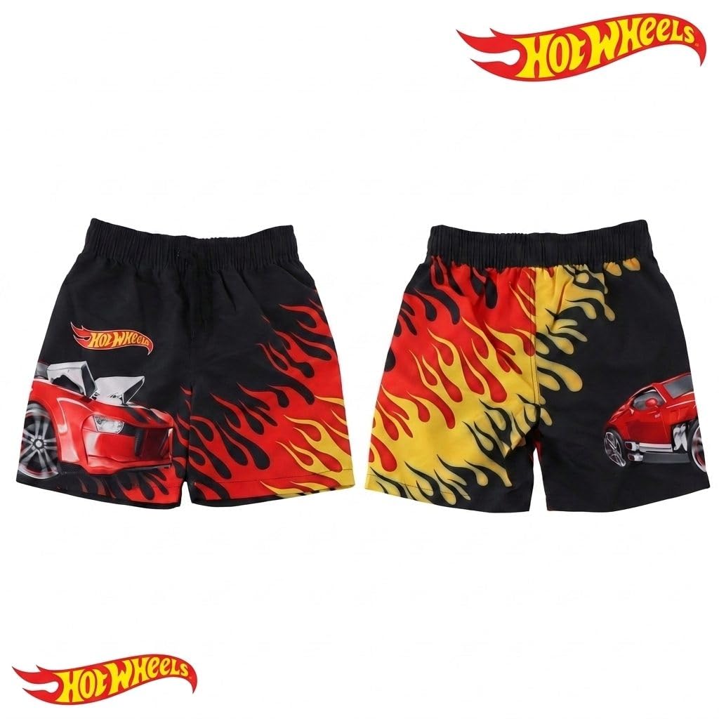 Hot Wheels Bermuda Badehose für Kinder – Strand- und Pooltaugliche, schnelltrocknende und chlorbeständige Badehose mit verstellbarem Kordelzug und Taschen