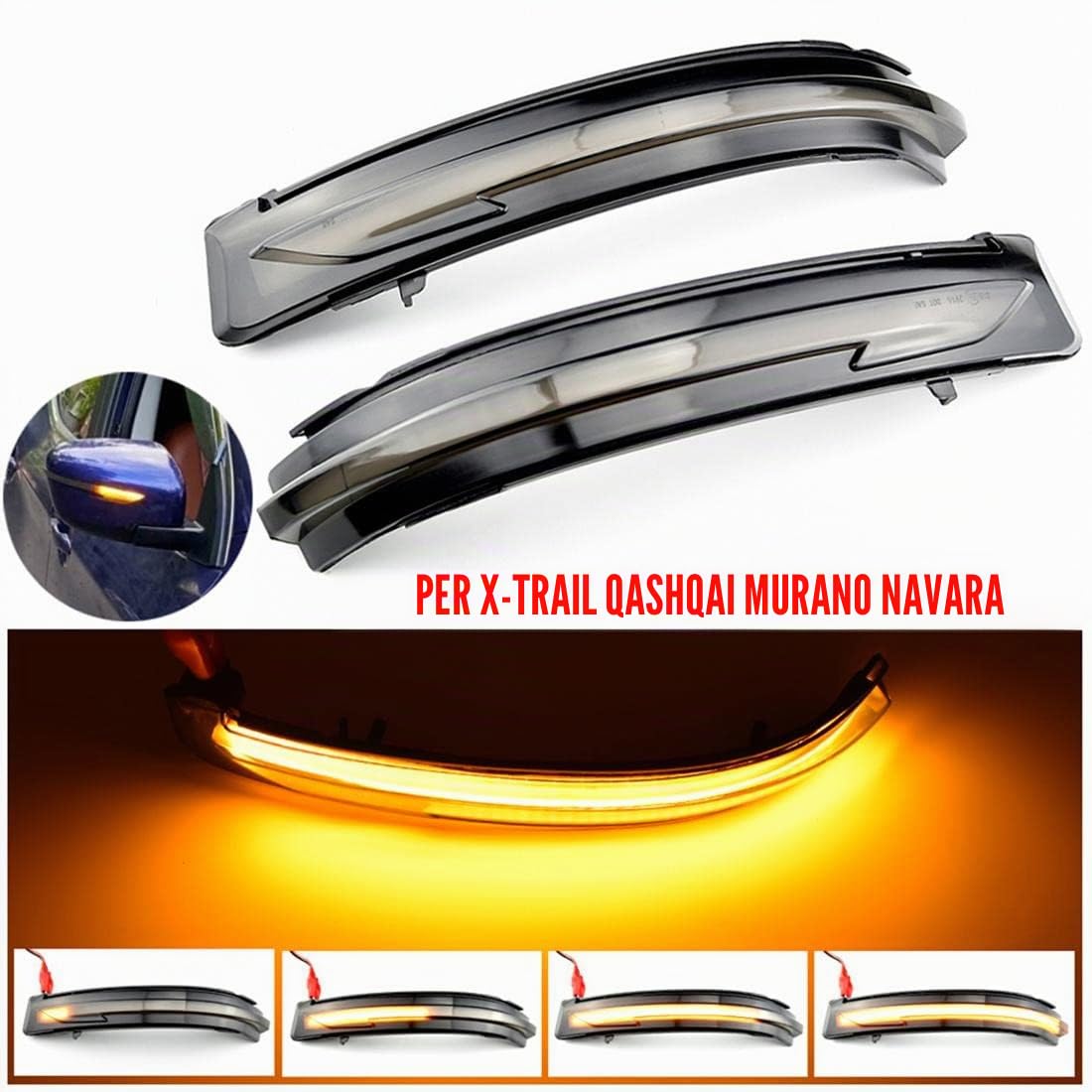 Luce sequenziale degli indicatori di direzione dinamici degli specchietti laterali Compatible for Nissan X-Trail T32 Rogue Qashqai J11 Murano Z52 Juke Navara Pathfinder