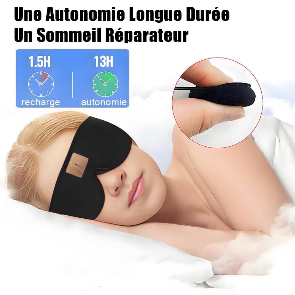 Bandeau Écouteurs Pour Dormir 2-en-1 - Masque Yeux Bluetooth Anti-Bruit, Sommeil Confortable Avec Musique, Idéal Voyage Et Sport