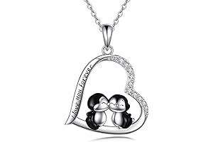 Sterling Silver Penguin Necklace with Cubic Zirconia Heart Pendant