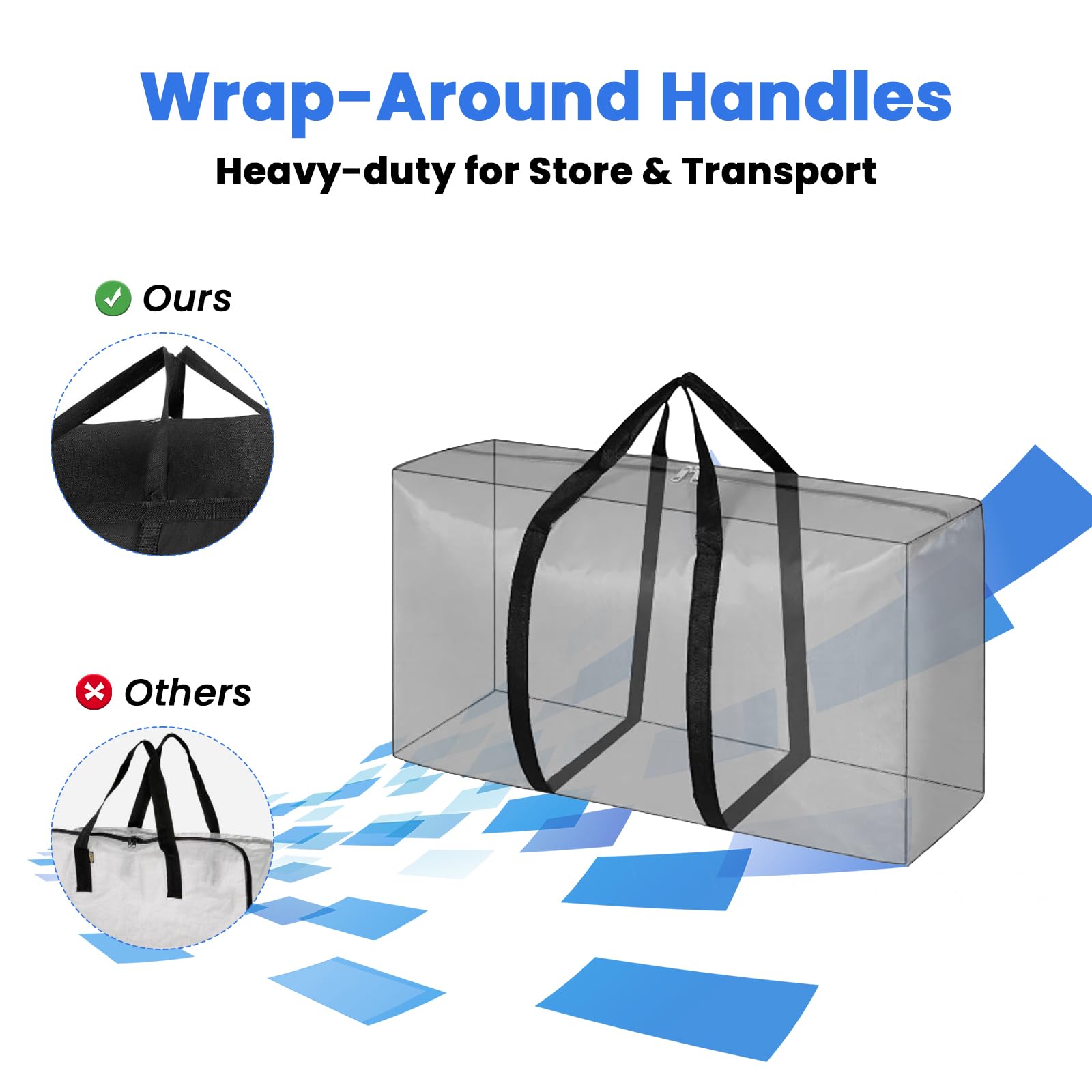 Janety 300L Große Aufbewahrungstasche, 2 Stück verdickte groß Kleidung Storage Bag Organizer mit Reißverschluss, großraumtasche um bettzeug zu transportieren xxl Reisetasche Tragetasche, 116x55x46