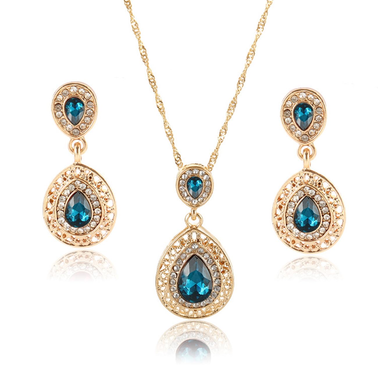 TOEECY Cristales Conjuntos de Joyas para Mujer y Niñas Cristales Colgante Collar Pendientes Fiesta Boda Nupcial Dama de Honor