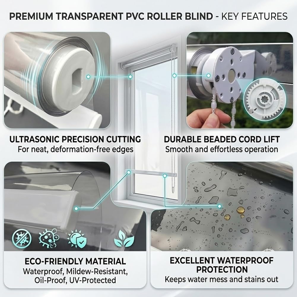 Store Enrouleur Transparent PVC, Volet Roulant Étanche pour Balcon