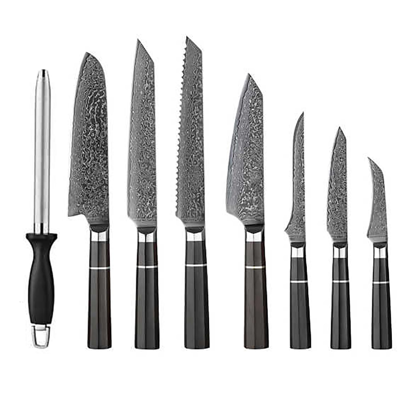 9-Piece ZILNEHZ Damascus Knife Block Set Comes with Knife Sharpener Tool And Knife Holder Kitchen Utensils Set Kitchen