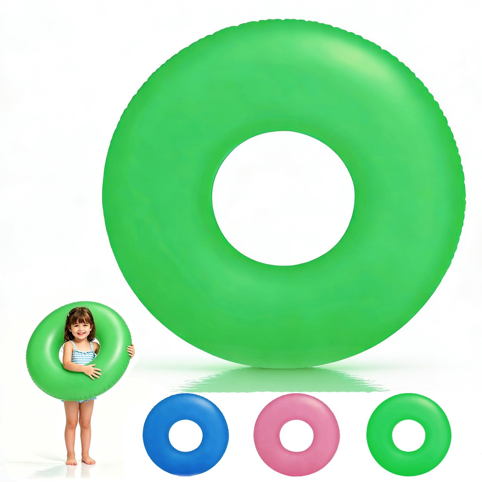Inflatable Rings Pool for Kids,Inflatables Pool Floats Green, 70cm Rubber Rings for Kid 6-12 Year, PVC Swimming Rings, Floaties Ring Toy Water Float for Girl Boy Summer Pools Beach Party Water Sport