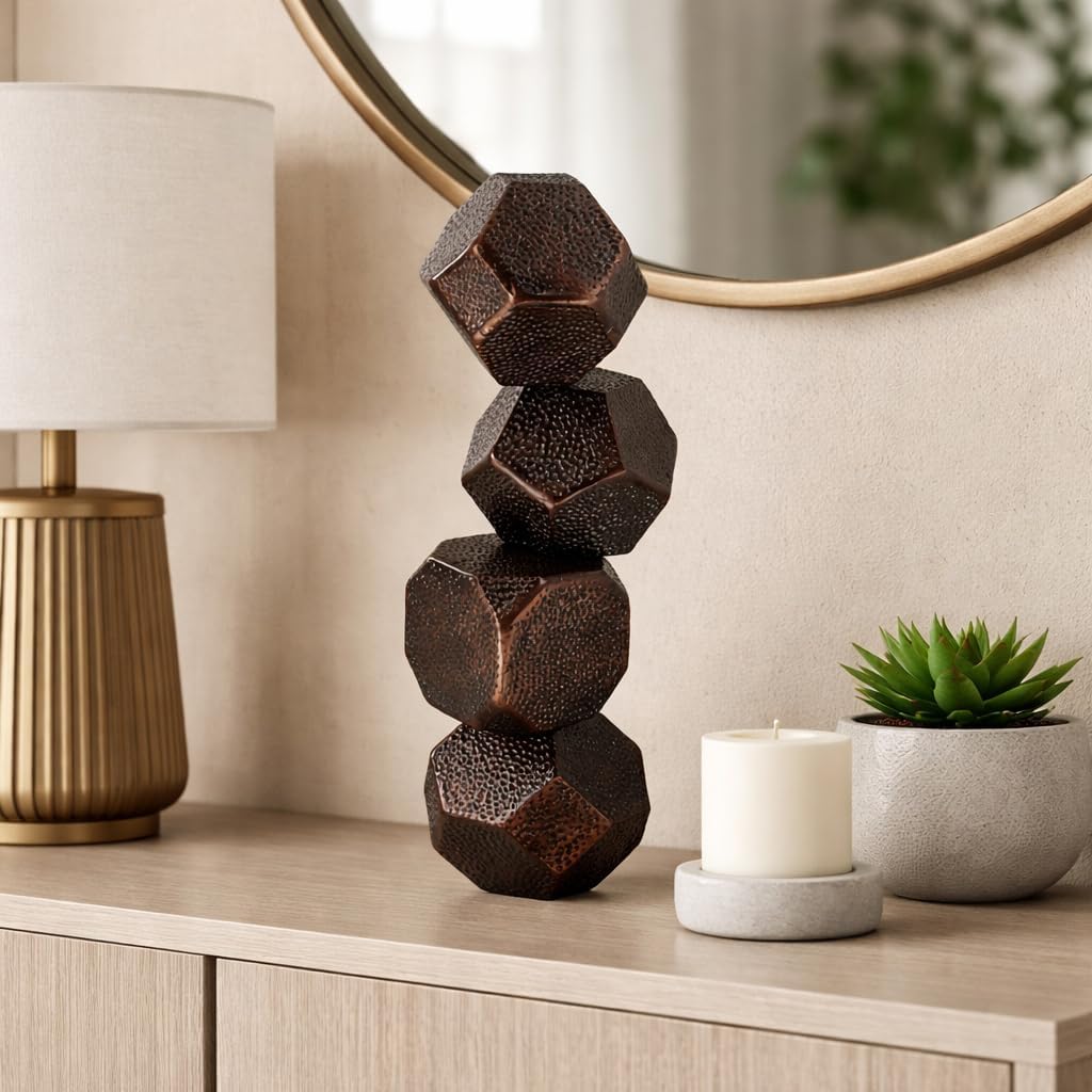 Small Sphere Sculpture for Home and Office Decor - Decorative Statuary for Living Room, Bathroom, or Entryway Display - Dimensional Figurine Accent for Shelf and Coffee Table - 22", Bronze & Copper