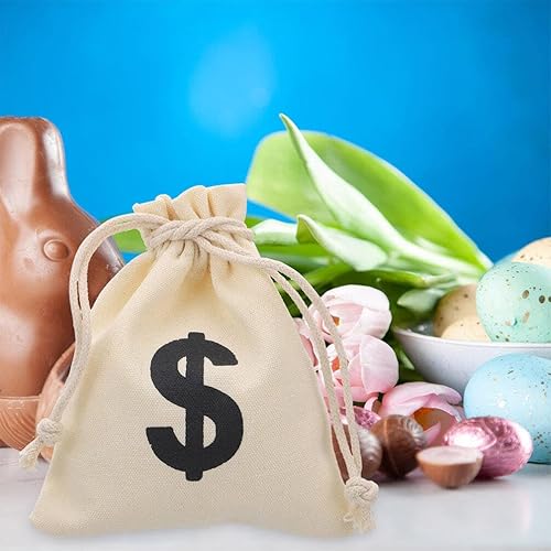 Miniatura 2 de 10 bolsas de dinero de lona para fiestas, bolsa de dinero con cordón, bolsa de dinero para disfraces con símbolo de signo, accesorios de fiesta
