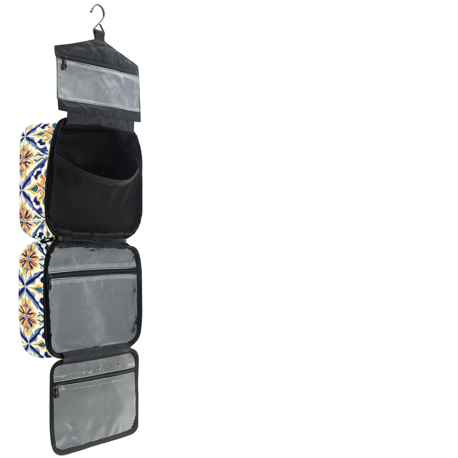 YNNALE Sewing Supply Organizer Bag, Yellow and Royal Blue Tile Pattern Portable Sewing Bags with Pockets&Hanger, Sewing Storage Box Case for Sew Supplies/Kit/Tools/Accessories (BAG ONLY)