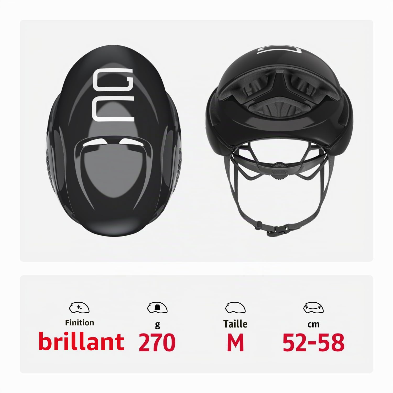 ABUS Casque Vélo de Route Gamechanger, Noir Brillant, Taille M | Casque vélo avec sangles aérodynamiques, système de ventilation, porte-lunettes, réglage, ouverture queue