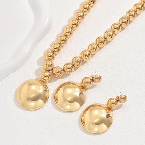 Miniatura 3 de Missgrace Juego de gargantilla, collar y aretes gruesos para mujer, estilo vintage, bohemio, con círculo, grueso, chapado en oro, collar largo y
