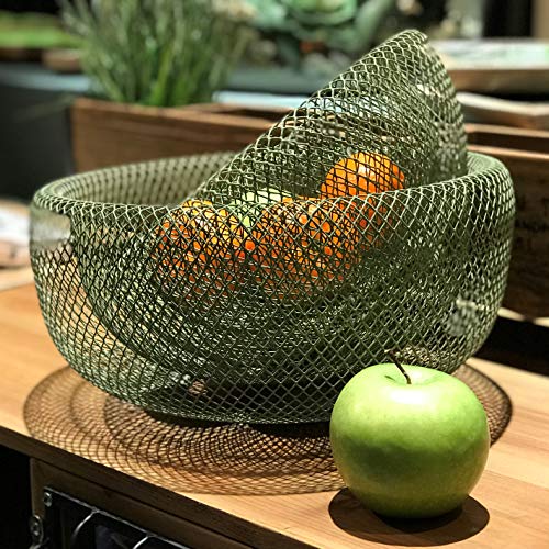 Whw Whole House Worlds Iconic Modern Wire Mesh Fruit Bowls, Olive Green, Set Of 2, Art Museum Style, Iron, Large, 11.5 Inches Diameter X 6 Tall, And 9.5 Diameter X 4.75 Inches #TOP5