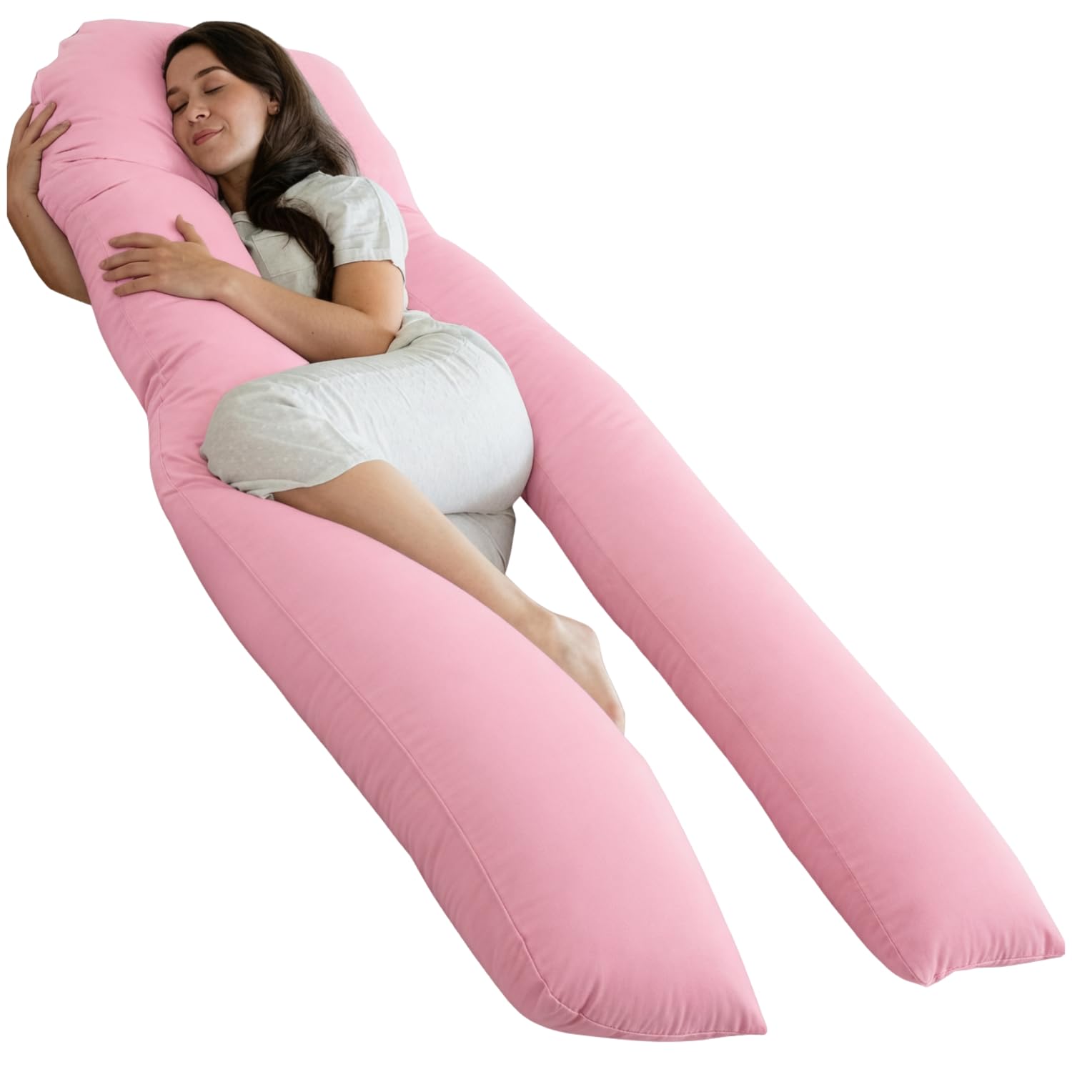 Bedding Home 9ft U Shaped Pregnancy Pillow | Orthopedic Cuddle Cushion Full Body Pillows for Adults with Cover | Side Sleeper Maternity Pillow | 9ft Long Pillows & Lilac/Pink Cover