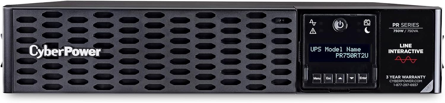 CyberPower PR750RT2U Smart App Sinewave UPS System, 750VA/750W, 8 Outlets, 2U Rack/Tower, AVR