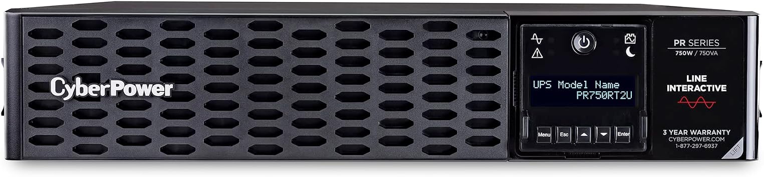 CyberPower PR750RT2U Smart App Sinewave UPS System, 750VA/750W, 8 Outlets, 2U Rack/Tower, AVR