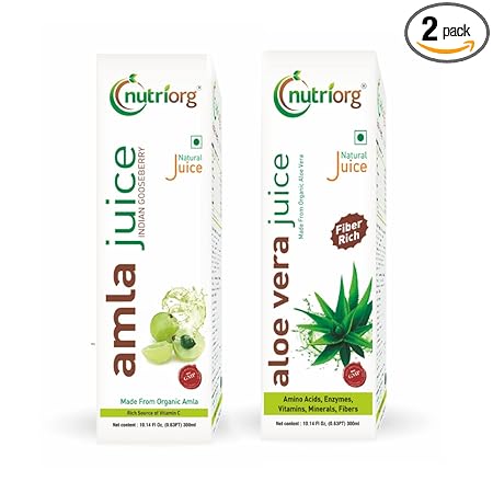 Nutriorg Amla & Aloe Vera Juice - 600 Ml (Pack of 2 - 300 each) | Organically Grown| Immunity Booster | Detoxification
