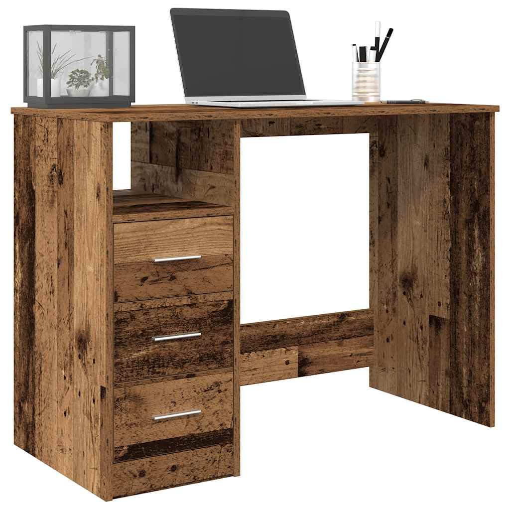 Biurko o wyglądzie starego drewna, materiał drewnopochodny, 102 x 50 x 76 cm, z 3 szufladami i półką, stół biurowy do domu, gabinetu, pokoju młodzieżowego, stolik komputerowy z systemem