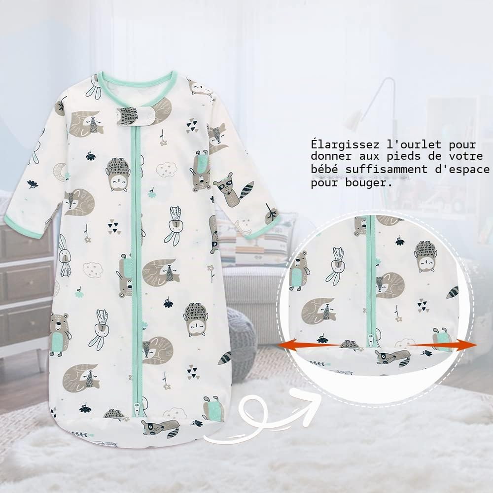 Miracle Baby Lot de 2 gigoteuses pour bébé, portable, 100 % coton, à manches longues, pour tout-petit, de 0 à 18 mois, motif hibou lapin, taille M