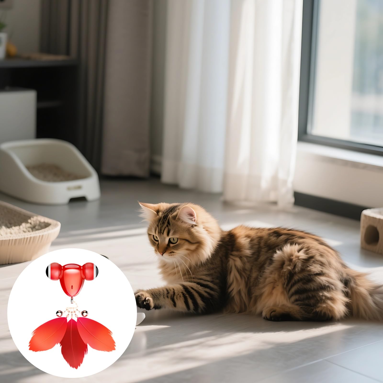 Kitifish - Juguete automático original para gatos, diseño interactivo de peces con pluma y campana, recargable por USB rojo, juego de caza en interiores, estimula el juego activo durante horas, para