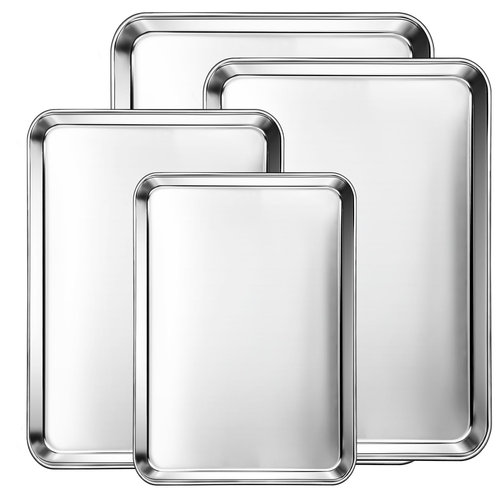 Photo 1 of CEKEE Baking Sheet Set of 4, Stainless Steel Cookie Sheets for Baking, 0.8mm Heavy Duty Nonstick Baking Pans, 9/10/12/16 Inch Baking Trays for Oven, Non Toxic & Mirror Finish & Easy Clean