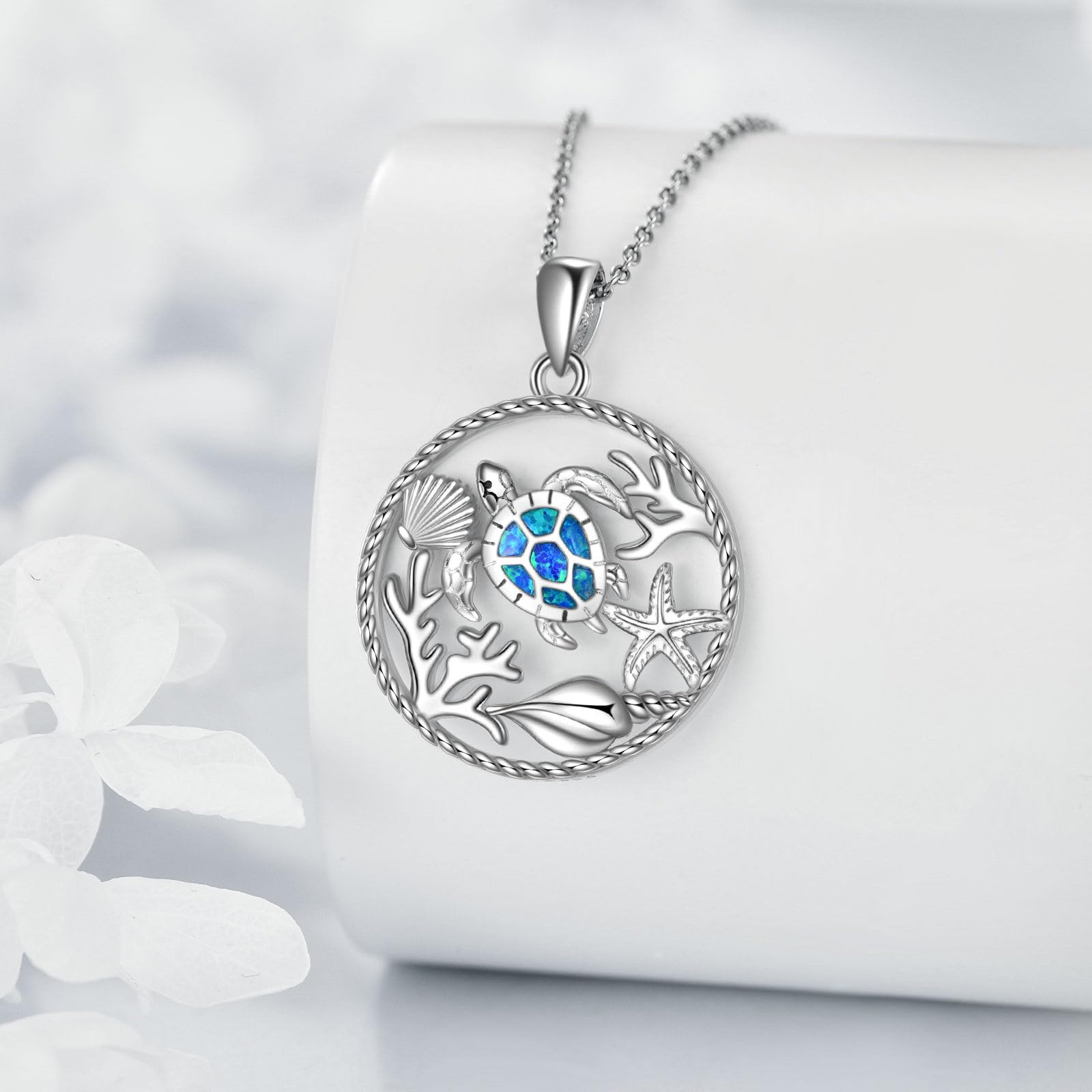 AXELUNA Blauer Opal Schildkröte Halskettefür Frauen Männer S925 Sterling Silber Meer Schildkröte Anhänger Halskette Ozean Schmuck Geschenk für Mutter Ehefrau