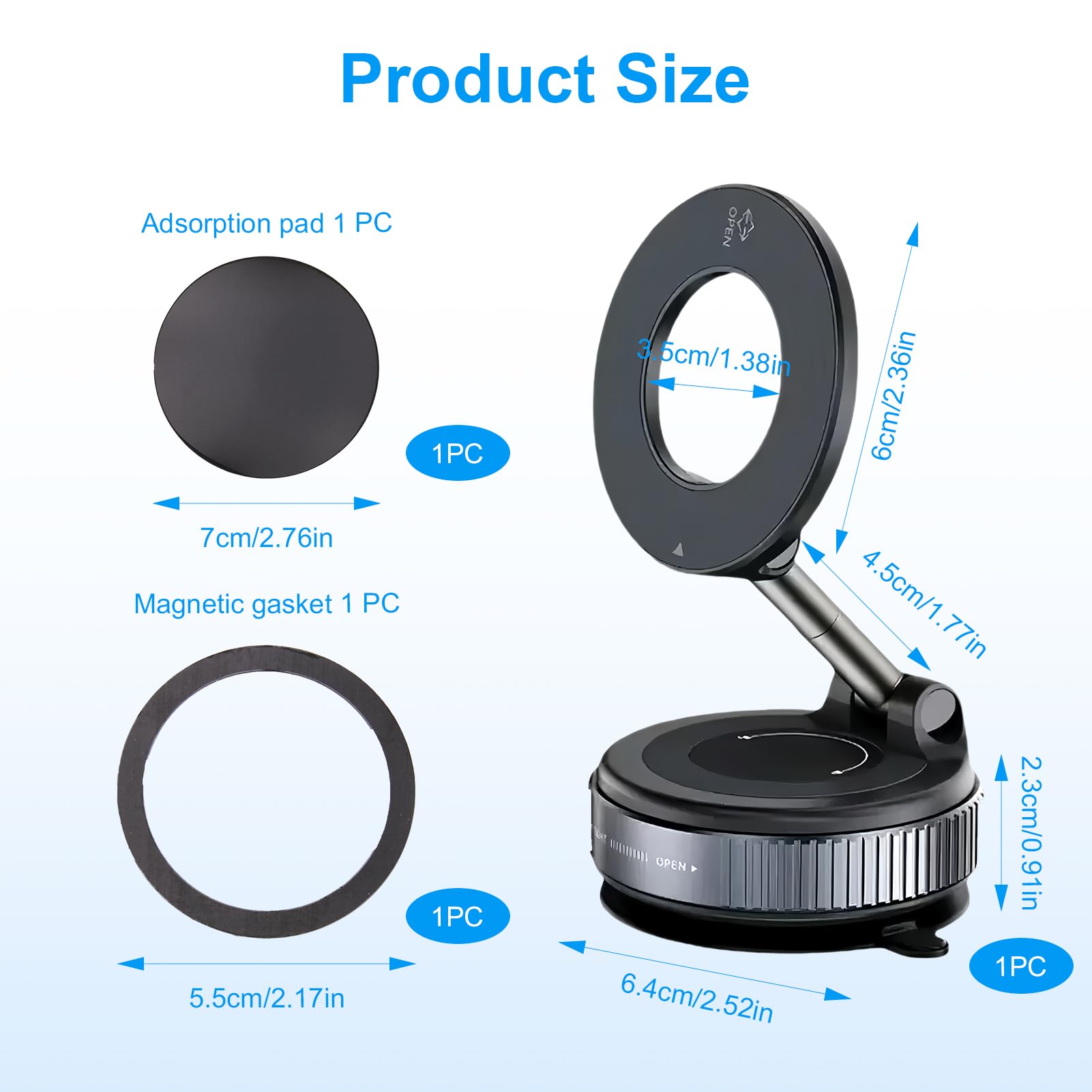 Soporte Magnetico Movil Coche Soporte Movil Coche Iman Ajustable 360° Plegable con Ventosa de Vacío, Suporte Telemovel Carro Compatible con iPhone 16 15 14 Samsung Huawei — view 3