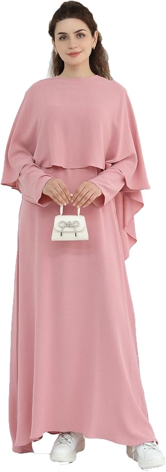 Arabic Two-Pieces Abaya Muslim Cloak Robe Set Islamic Solid Color Long Dress