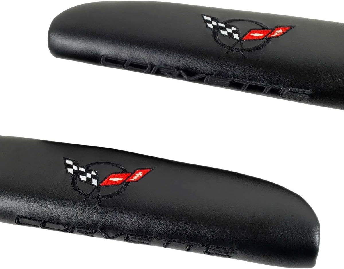 C5 Corvette Black Door Armrest Pad with Embroidered Black Cross Flag Fits: All 97 Through 04 Corvettes