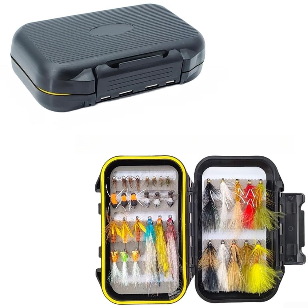 Mosche Artificiali Pesca 24pz Dry Wet Nymph Carbonio(Style B 33) | Uncini carbonio affilati, 24 misti, dry wet nymph, scatola , pesca fiume lago