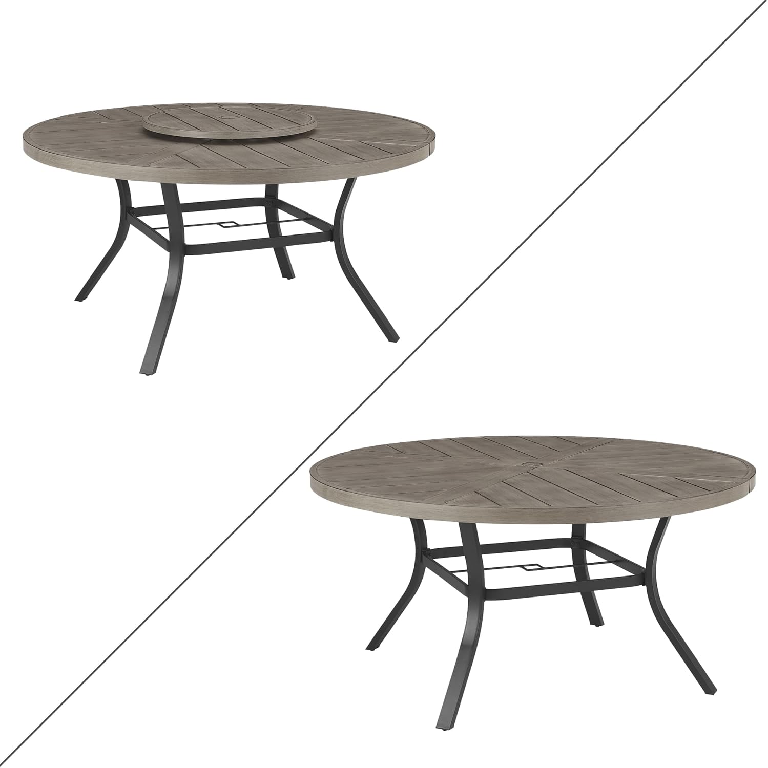 Ulax furniture Outdoor 60" Aluminum Round Dining Table with Lazy Susan - Perfect for 6 Person