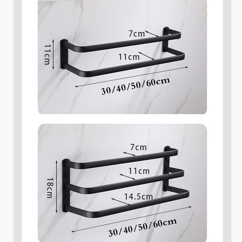 Portasciugamani da bagno a parete, portasciugamani in alluminio con spazio di dislocazione multistrato, portasciugamani per bagno, cucina, hotel, nero, triplo strato 30 cm (bianco triplo strato 50 cm)