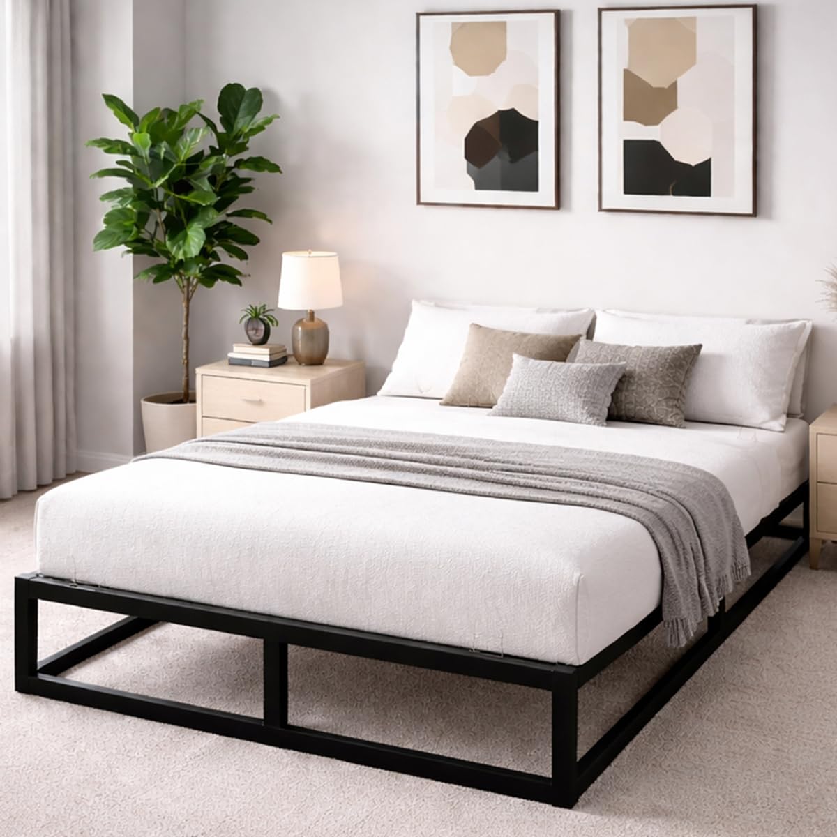 House Of Home Double Bed Black Platform Bed Frame, Bedroom Furniture with Under Bed Storage Space, Heavy Duty Double Bed Frame, Extra Strong Easy Assembly, Low Profile Bed Base 4.5ft by 6.3ft