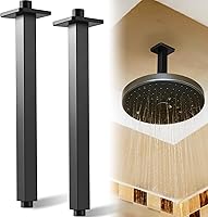 Vista 1 de Treela Brazo de ducha recto negro mate de 12 pulgadas con brida, brazo de ducha cuadrado montado en el techo, brazo de extensión de 1/2 NPT, brazo