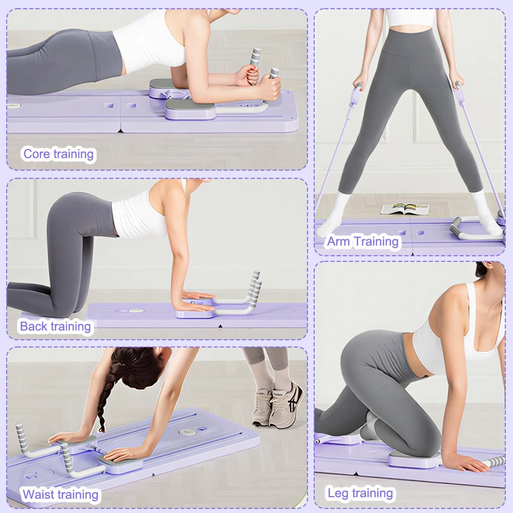 DASIAUTOEM Pilates Board, Pilates Reformer Set, Faltbarer Pilates Reformer Fitnessgeräte Für Zuhause, Bauch Trainingsgerät mit Automatischer Rückprall und Spannseil Für Home Workout Equipment
