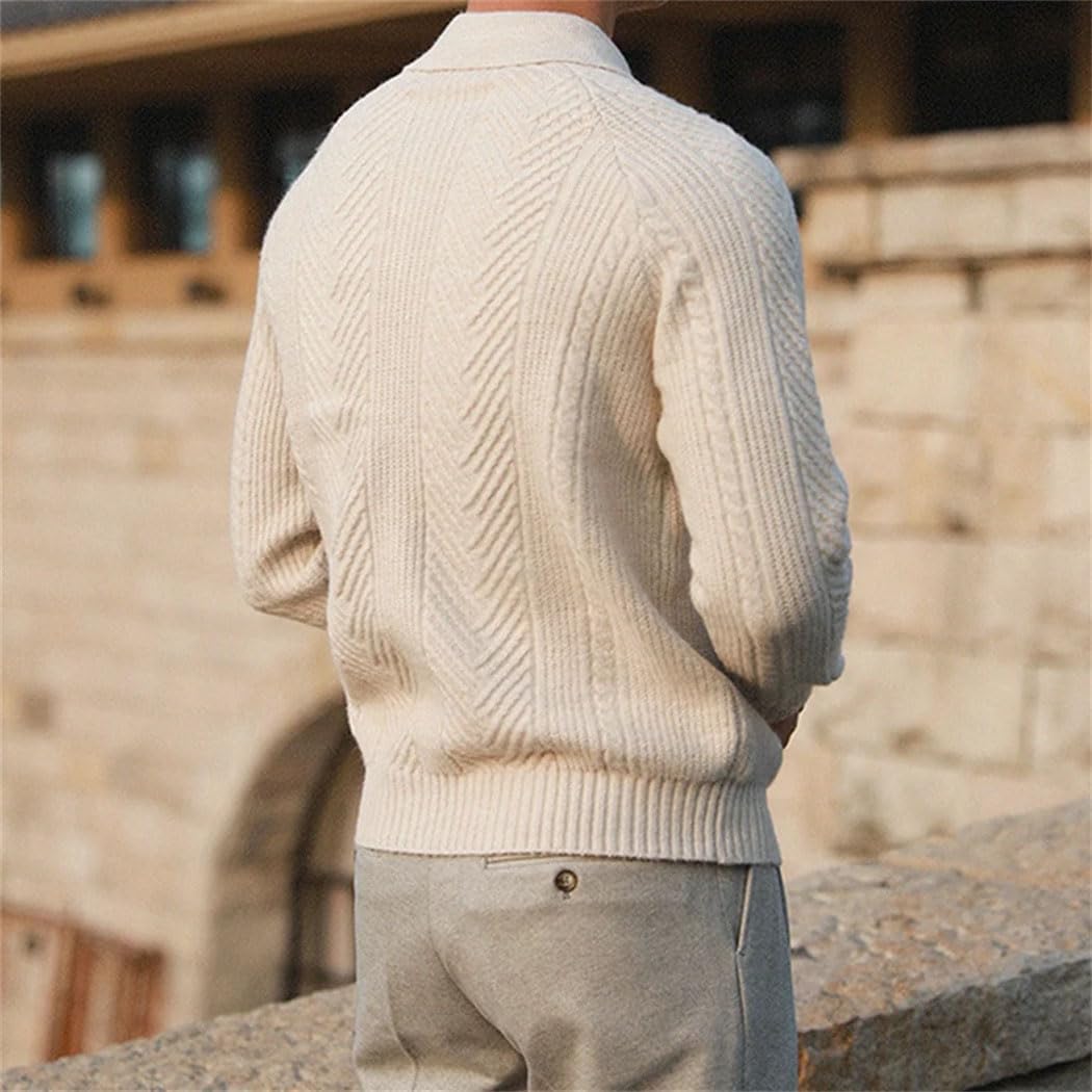 Men's Fashionable Textured Knitted Sweater Long Sleeve Turn-Down Collar Zipper Pullover Autumn Knit Clothing